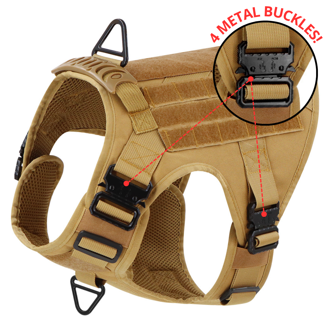 NEW All Metal MiddlePet   Tactical No-Pull Dog Harness with 4 Metal Buckles & Reinforced Front D-Ring