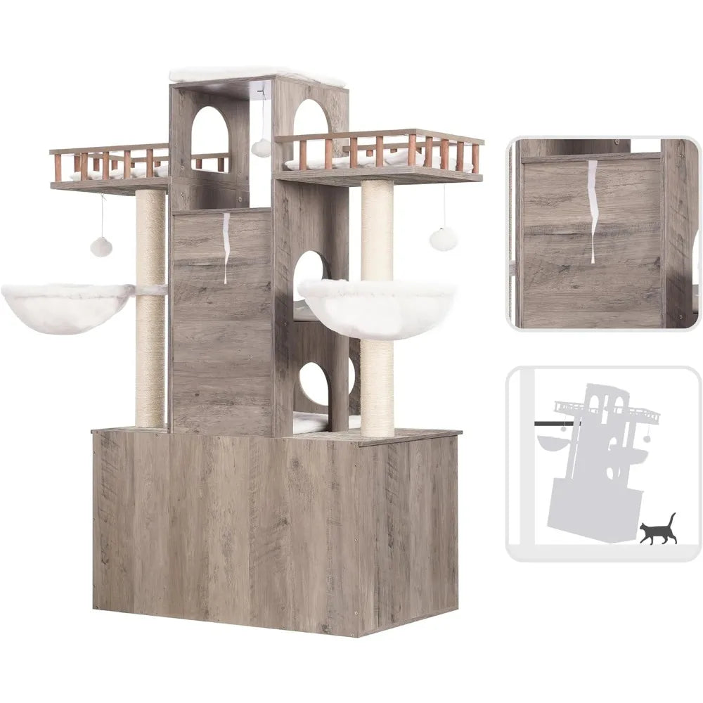 Middlepet™ Multi-Level Cat Tree with Storage Cabinet - A Luxurious Haven for Your Feline Friends!