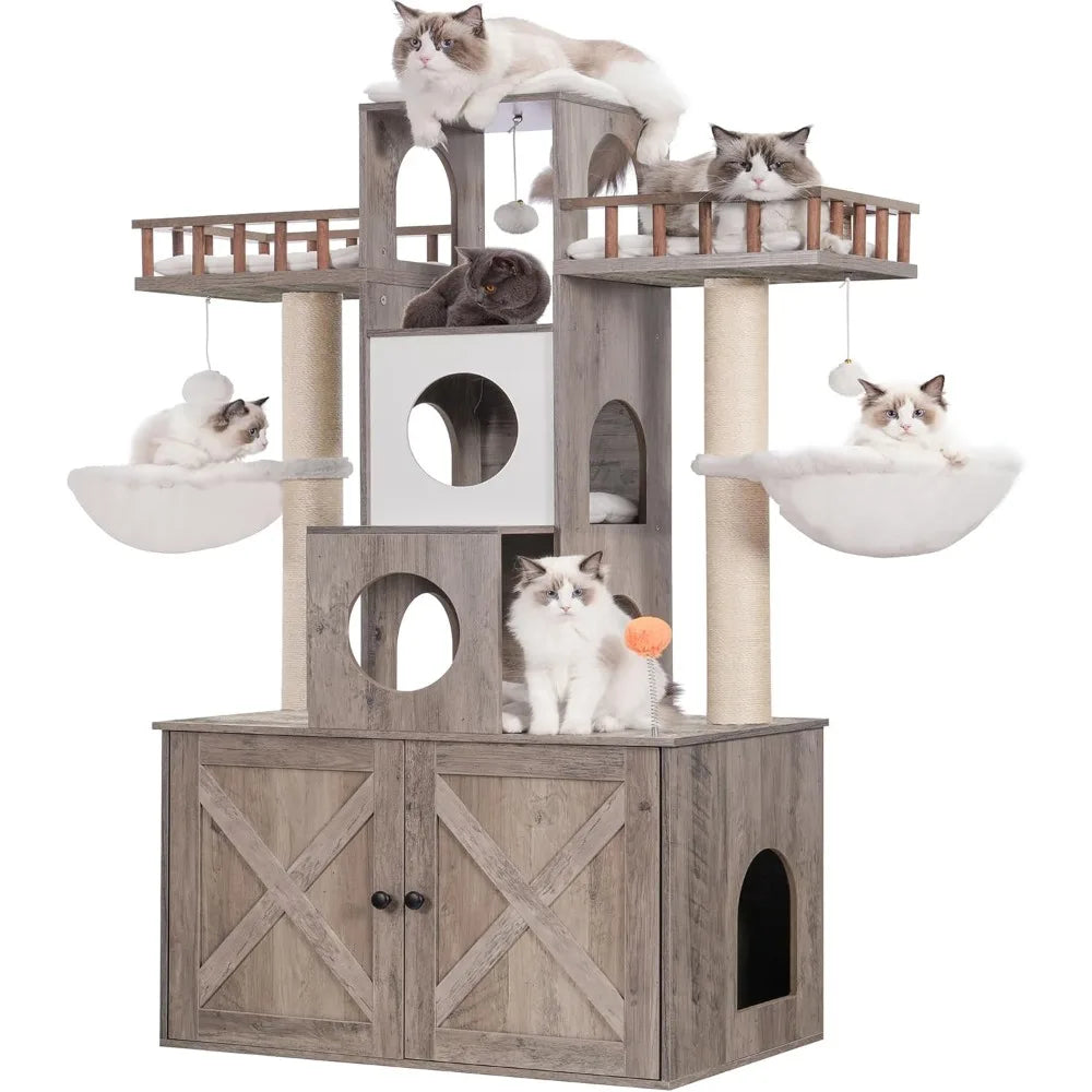 Middlepet™ Multi-Level Cat Tree with Storage Cabinet - A Luxurious Haven for Your Feline Friends!