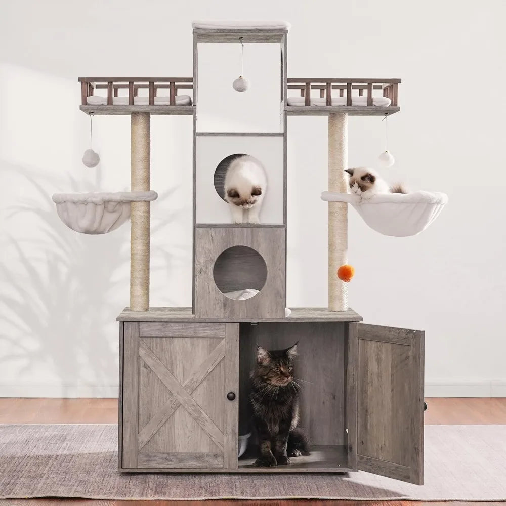 Middlepet™ Multi-Level Cat Tree with Storage Cabinet - A Luxurious Haven for Your Feline Friends!