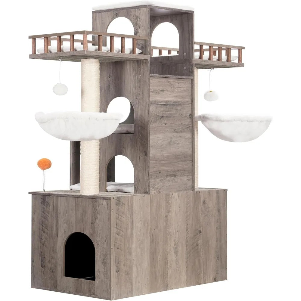 Middlepet™ Multi-Level Cat Tree with Storage Cabinet - A Luxurious Haven for Your Feline Friends!