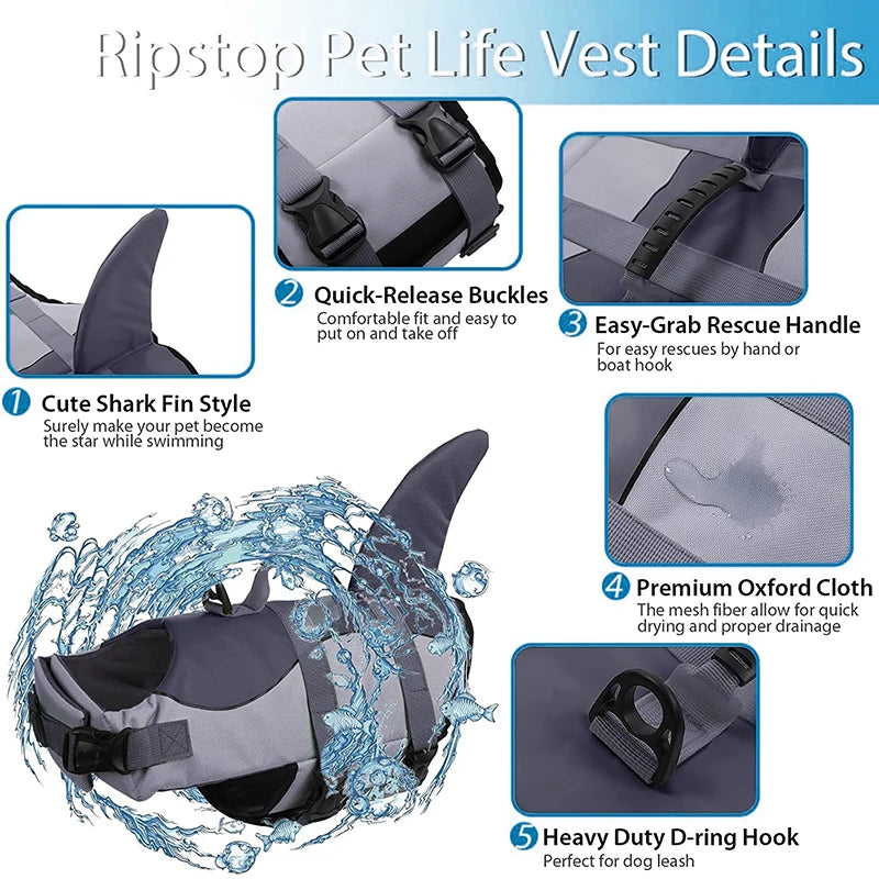 Shark Vest - Doggy Life Jackets. Middlepet™