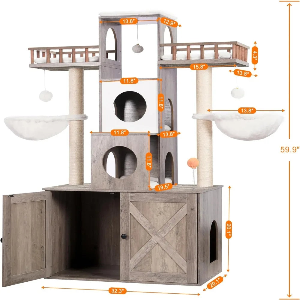 Middlepet™ Multi-Level Cat Tree with Storage Cabinet - A Luxurious Haven for Your Feline Friends!